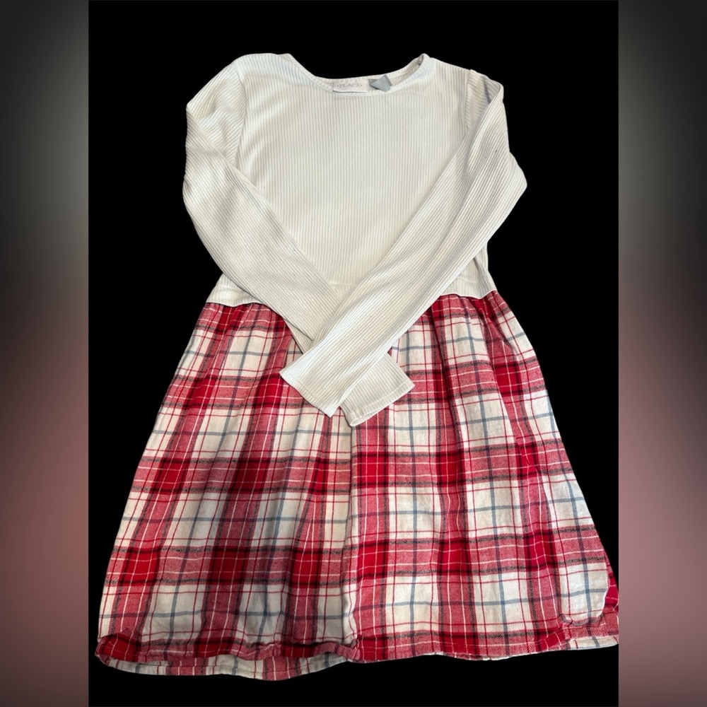 Children’s Place Ribbed Cream Top Plaid Red and white dress